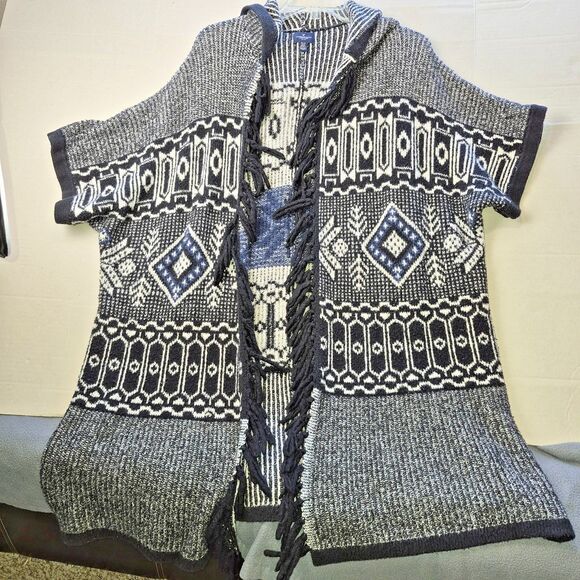 American Eagle Outfitters Blue, Black & White Hooded Long Cardigan One Size, - Picture 1 of 9